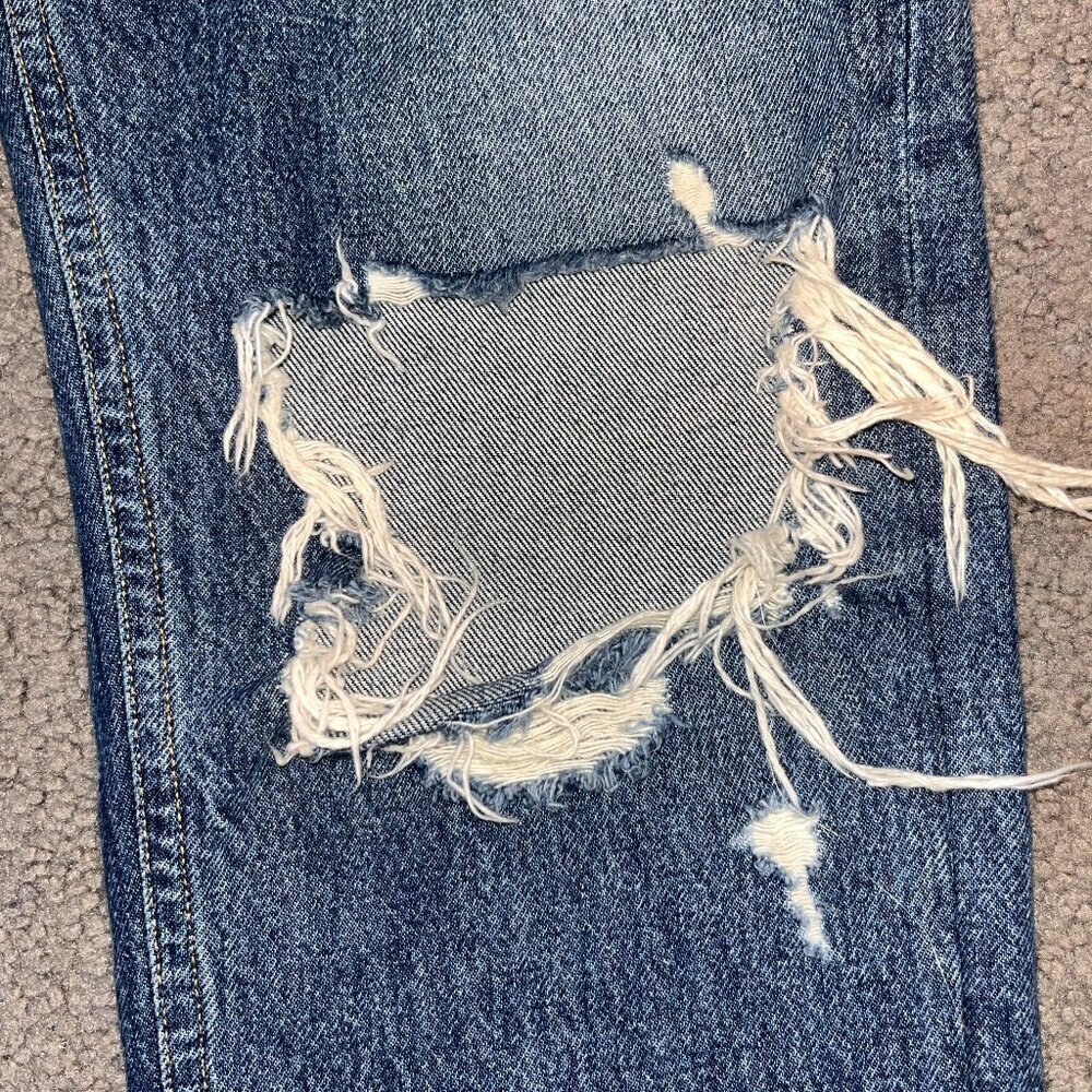 AGOLDE LOS ANGELES PREMIUM PINCH WAIST MADE IN USA DISTRESSED BLOWN KNEE JEANS - Picture 5 of 16
